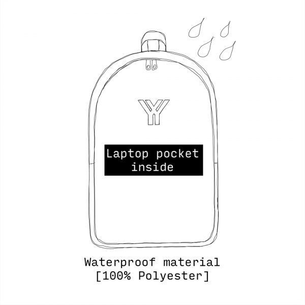 antony yorck rucksack backpack laptop waterproof hidden pocket dimensions front schematic drawing 0002