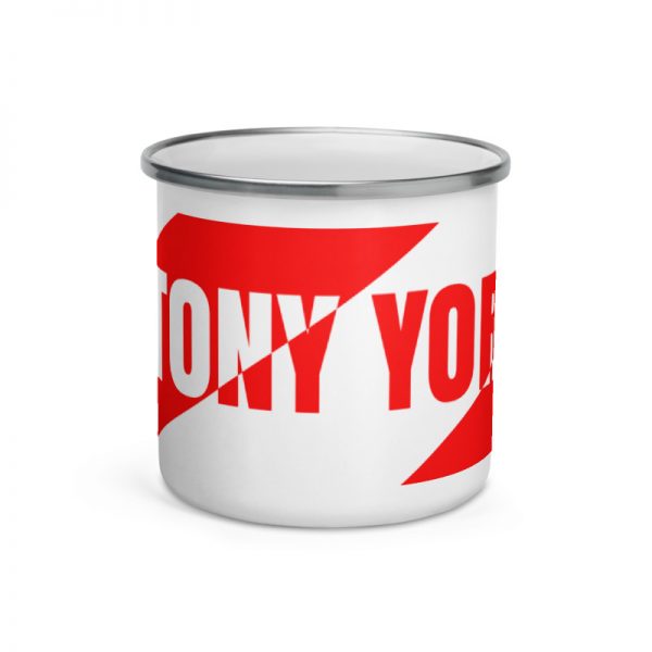 Antony Yorck • Emaille Becher YY brand red stripes • Collection OBVIOUS 1 antony yorck enamel mug outdoor obvious stripes red white 0001
