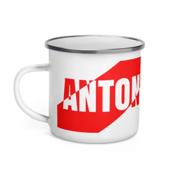 Antony Yorck • Emaille Becher YY brand red stripes • Collection OBVIOUS 2 antony yorck enamel mug outdoor obvious stripes red white 0002
