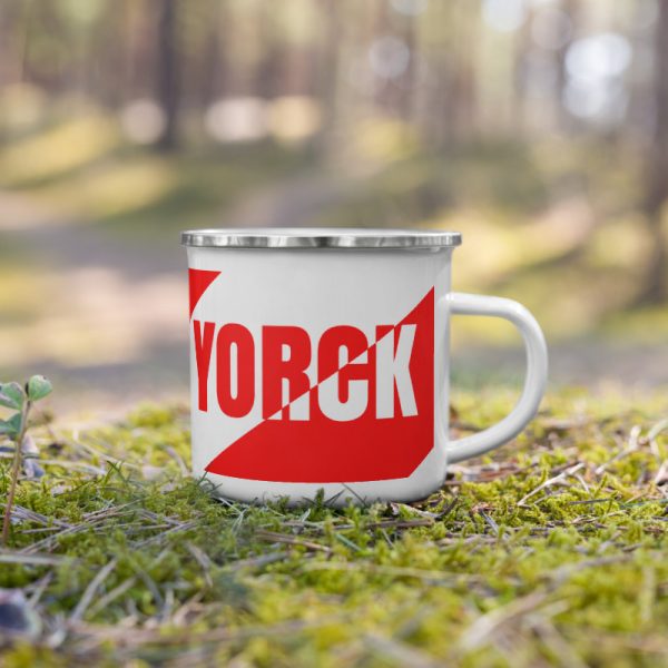 Antony Yorck • Emaille Becher YY brand red stripes • Collection OBVIOUS 5 antony yorck enamel mug outdoor obvious stripes red white 0004