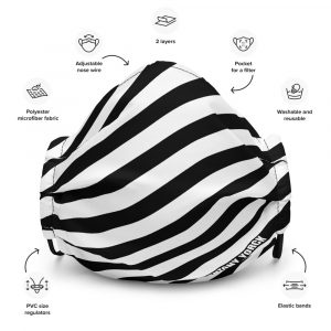 Antony Yorck Online Shop Microfaser Designer Gesichtsmaske schwarz weiss gestreift Mund-Nasen-Maske anpassbar an Nase verstellbare Ohrschlaufen 0003