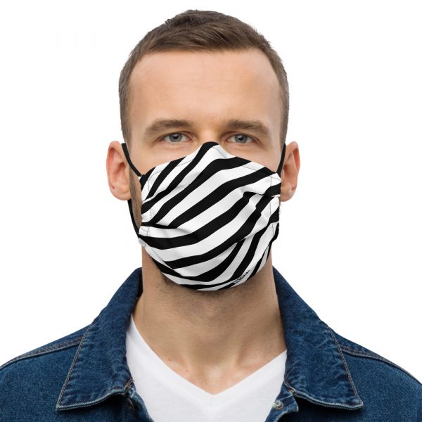 Antony Yorck Online Shop Microfaser Designer Gesichtsmaske schwarz weiss gestreift Mund-Nasen-Maske anpassbar an Nase verstellbare Ohrschlaufen 0004