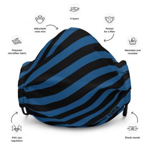 Antony Yorck Microfaser Designer Gesichtsmaske blau schwarz gestreift Mund-Nasen-Maske anpassbar an Nase verstellbare Ohrschlaufen 0003