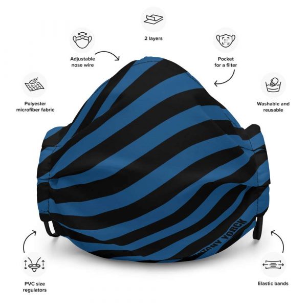 Antony Yorck Microfaser Designer Gesichtsmaske blau schwarz gestreift Mund-Nasen-Maske anpassbar an Nase verstellbare Ohrschlaufen 0003