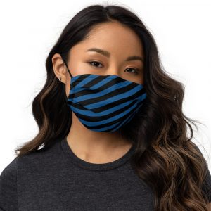 Antony Yorck Microfaser Designer Gesichtsmaske blau schwarz gestreift Mund-Nasen-Maske anpassbar an Nase verstellbare Ohrschlaufen 0009