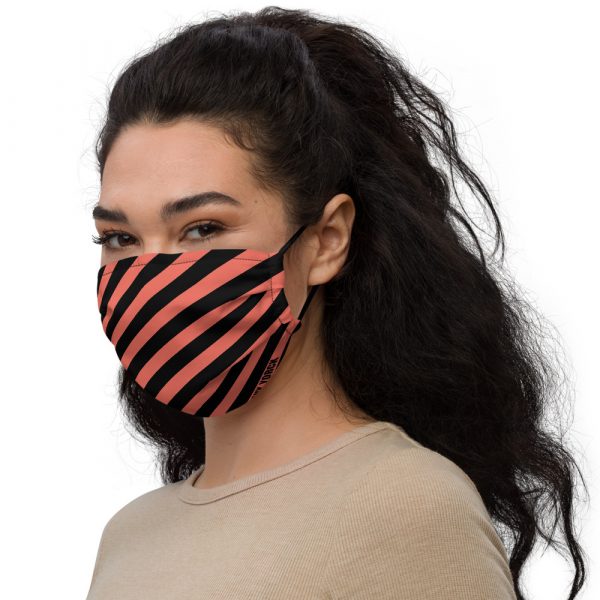 Antony Yorck Online Shop Microfaser Designer Gesichtsmaske coral schwarz gestreift Mund-Nasen-Maske anpassbar an Nase verstellbare Ohrschlaufen 0015
