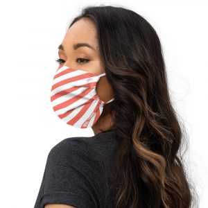 Antony Yorck Online Shop Microfaser Designer Gesichtsmaske coral rot weiss gestreift Mund-Nasen-Maske anpassbar an Nase verstellbare Ohrschlaufen 0016