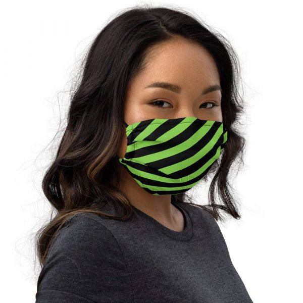 Antony Yorck Microfaser Designer Gesichtsmaske grün schwarz gestreift Mund-Nasen-Maske  anpassbar an Nase  verstellbare Ohrschlaufen 0069