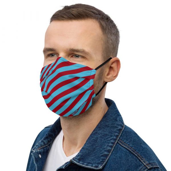 Antony Yorck Microfaser Designer Gesichtsmaske rot blau gestreift Mund-Nasen-Maske anpassbar an Nase verstellbare Ohrschlaufen 0011