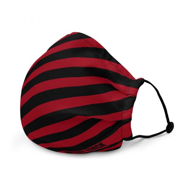 Antony Yorck Microfaser Designer Gesichtsmaske rot schwarz gestreift Mund-Nasen-Maske anpassbar an Nase verstellbare Ohrschlaufen 0010