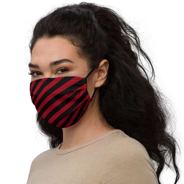 Antony Yorck Microfaser Designer Gesichtsmaske rot schwarz gestreift Mund-Nasen-Maske anpassbar an Nase verstellbare Ohrschlaufen 0015