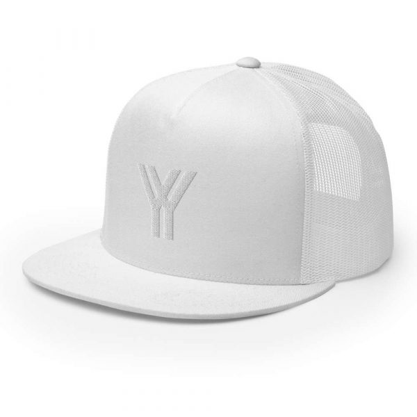 trucker cap snapback cap white logo white high profile flat bill side view