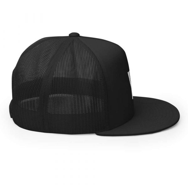 trucker cap snapback cap black logo white high profile flat bill side view right