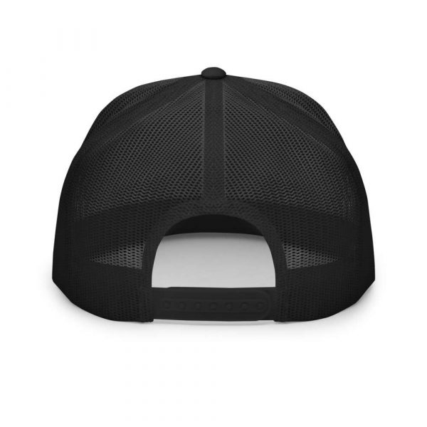 trucker cap snapback cap black logo white high profile flat bill back view