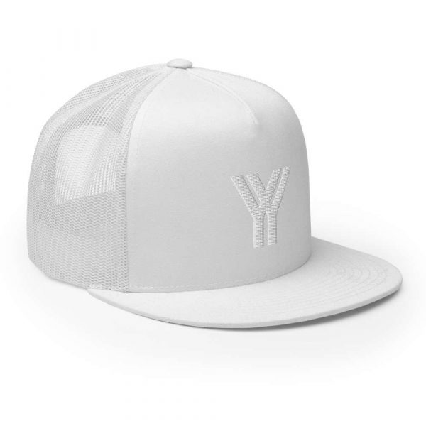 trucker cap snapback cap white logo white high profile flat bill side view right