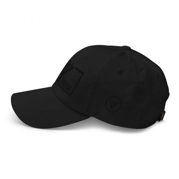 Dad Cap Strapback Brand in black on black 4 mockup a70b5c64