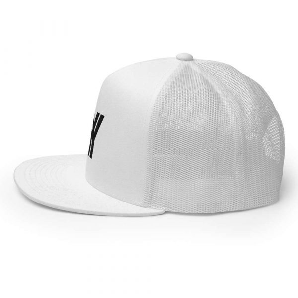 trucker cap snapback cap white logo black high profile flat bill side view l