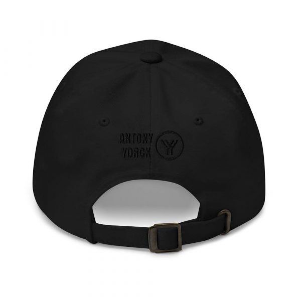 dad cap strapback cap black yy black low profile curved visor back view
