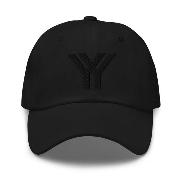 dad cap strapback cap black yy black low profile curved visor front view