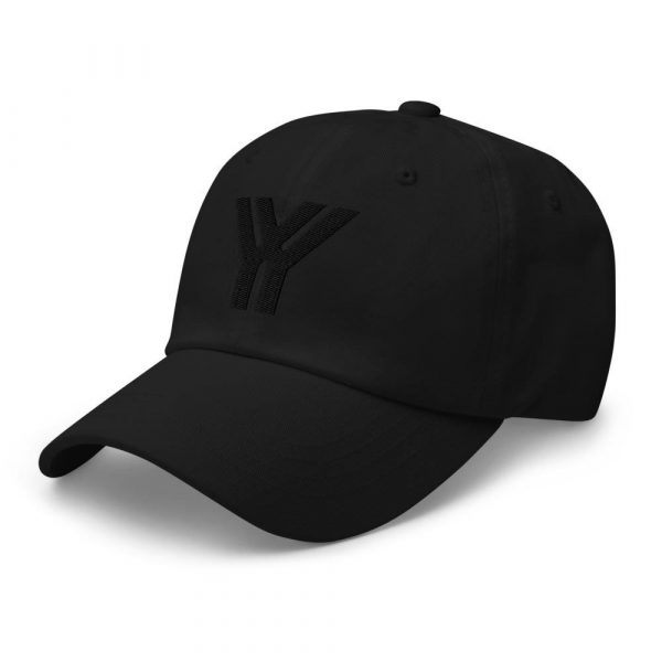 dad cap strapback cap black yy black low profile curved visor side view left