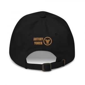 dad cap strapback cap black yy old gold low profile curved visor back view
