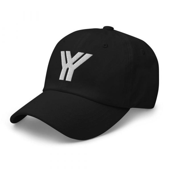 dad cap strapback cap black yy white low profile curved visor side view left