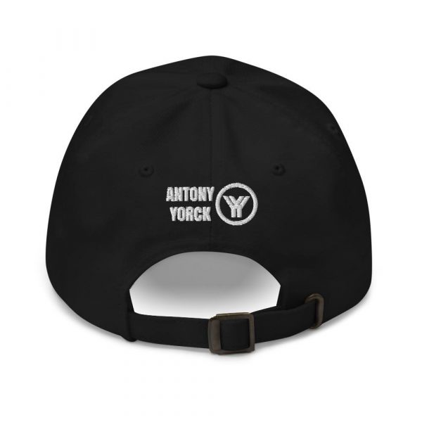 dad cap strapback cap black yy white low profile curved visor back view