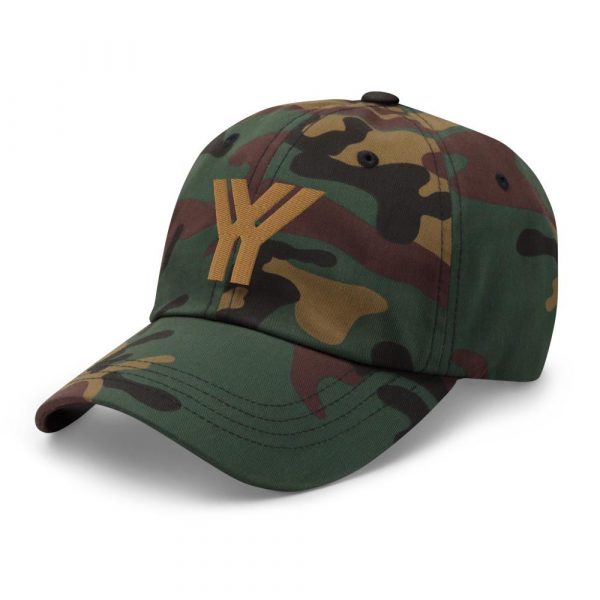 dad cap strapback cap camouflage yy old gold low profile curved visor side view left