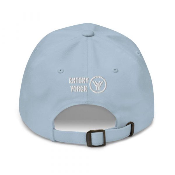 dad cap strapback cap blue yy white low profile curved visor back view