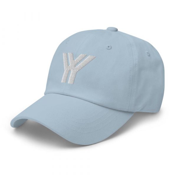 dad cap strapback cap blue yy white low profile curved visor side view left