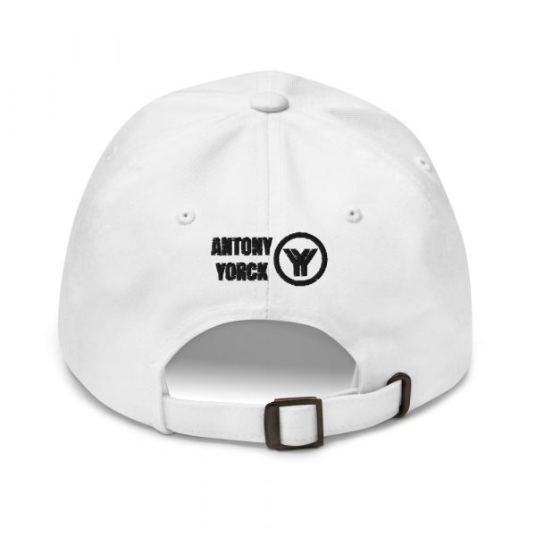 dad cap strapback white yy black low profile curved visor back view