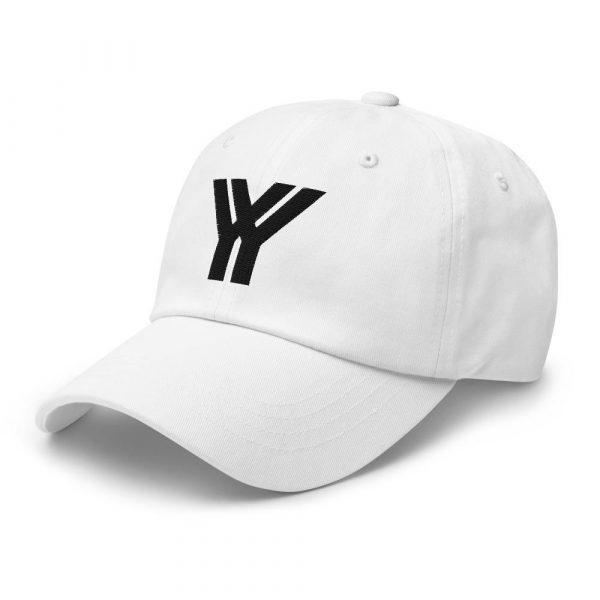 dad cap strapback white yy black low profile curved visor side view