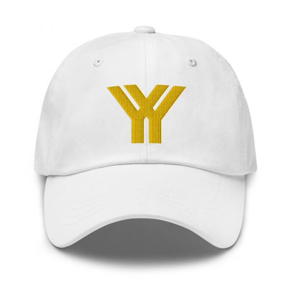 dad cap strapback cap white yy gold low profile curved visor front view