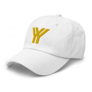 dad cap strapback cap white yy gold low profile curved visor side view left