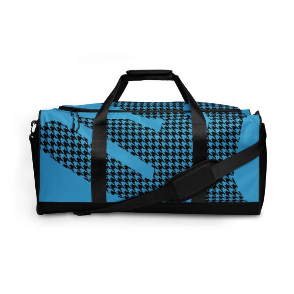 Gym Bag Training Bag Houndstooth Logo Brand Aqua Blue Black 2 all over print duffle bag white front 6056546977464