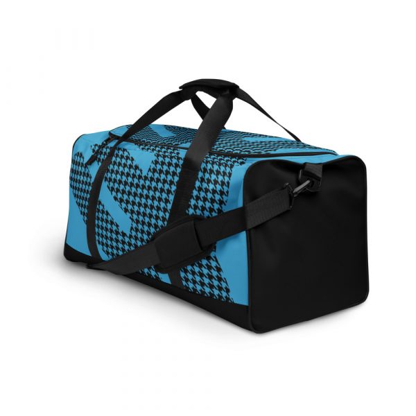 Gym Bag Training Bag Houndstooth Logo Brand Aqua Blue Black 4 all over print duffle bag white left front 60565469775d5
