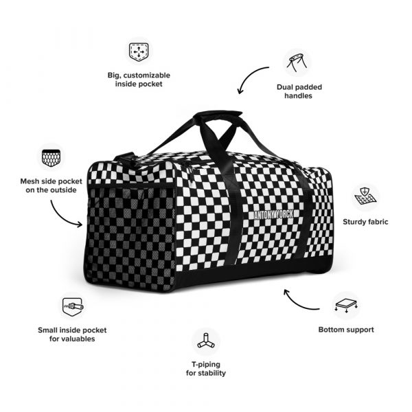 sports bag training bag checkers black white front left view features