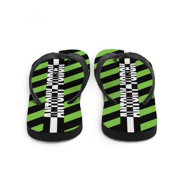Designer t-bar Sandals Black Green Striped 4 sublimation flip flops white back 60bf521f6b23b