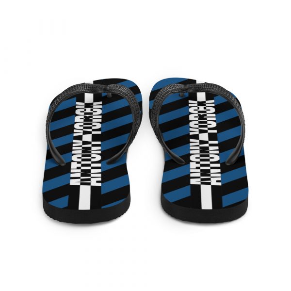 Designer t-bar Sandals Black Blue Striped 3 sublimation flip flops white back 60bf537b4fd81