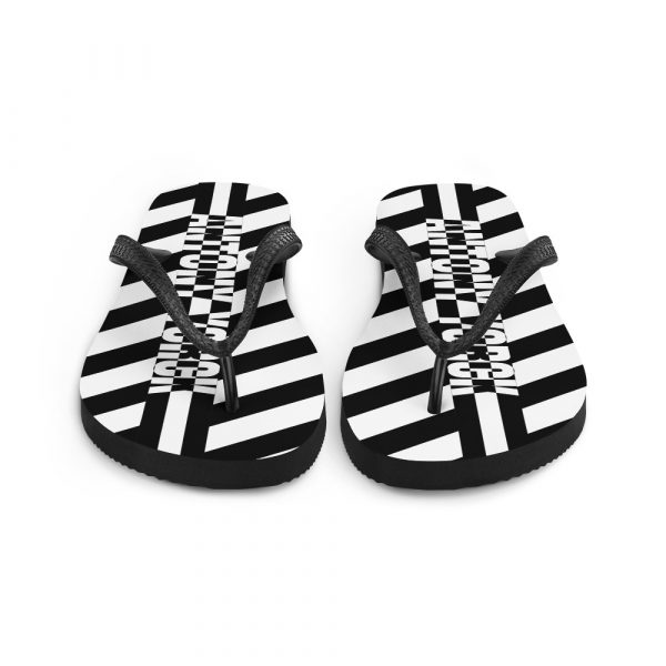 Designer t-bar Sandals Black and White Striped 4 sublimation flip flops white front 60bf4f729251c