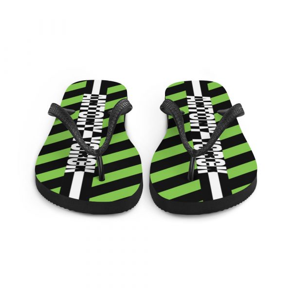 Designer t-bar Sandals Black Green Striped 5 sublimation flip flops white front 60bf521f6b2d6