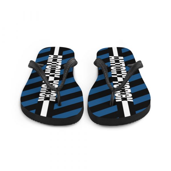 Designer t-bar Sandals Black Blue Striped 4 sublimation flip flops white front 60bf537b4fe1e