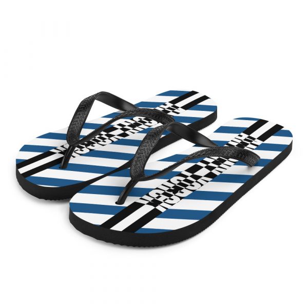 Designer t-bar Sandals White Blue Striped 2 sublimation flip flops white front left 60bf5073153ce