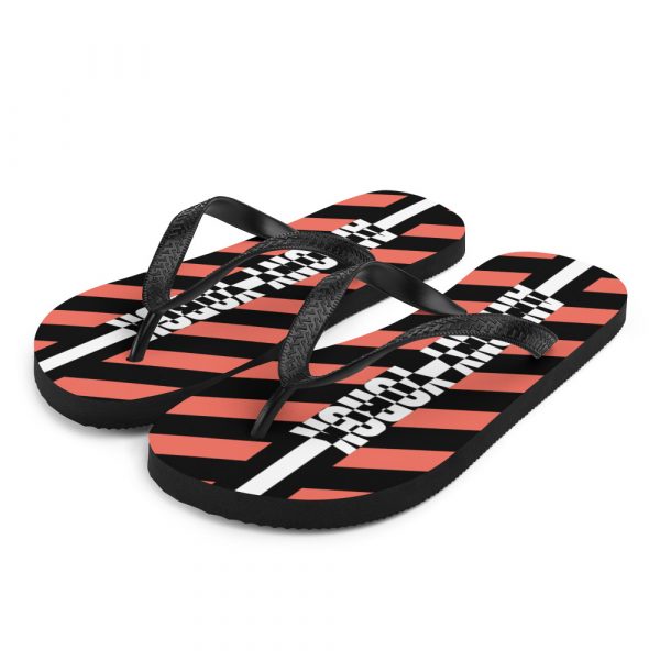 Designer t-bar Sandals Black Coral Striped 2 sublimation flip flops white front left 60bf5111c603f