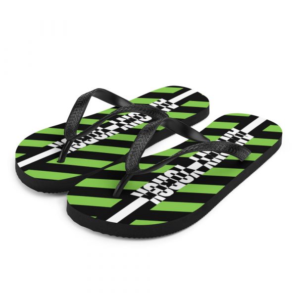Designer t-bar Sandals Black Green Striped 3 sublimation flip flops white front left 60bf521f6b19a