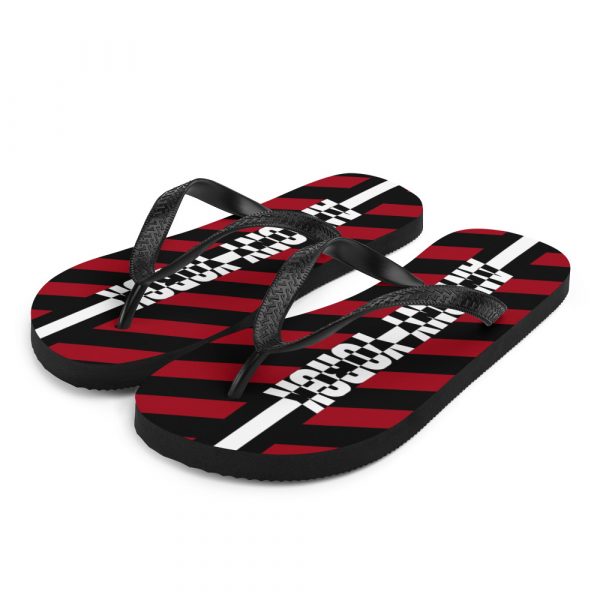 Designer t-bar Sandals Black Red Striped 2 sublimation flip flops white front left 60bf5287df842