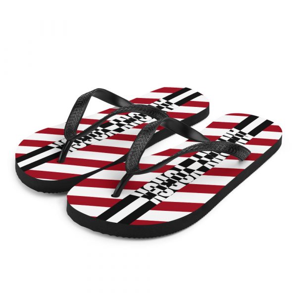 Designer t-bar Sandals White Red Striped 2 sublimation flip flops white front left 60bf530f4344e