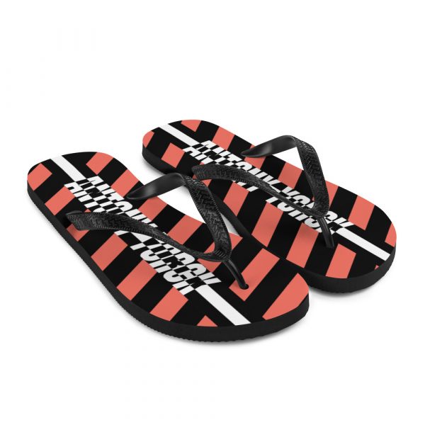 Designer t-bar Sandals Black Coral Striped 8 sublimation flip flops white front right 60bf5111c6217