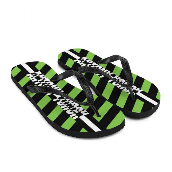 Designer t-bar Sandals Black Green Striped 8 sublimation flip flops white front right 60bf521f6b47f