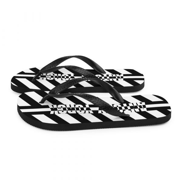 Designer t-bar Sandals Black and White Striped 5 sublimation flip flops white left 60bf4f7292575